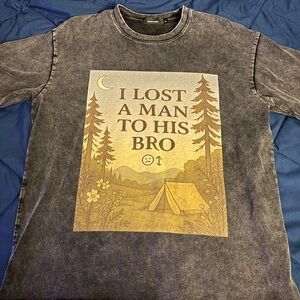NEW I Lost A Man to His Bro Graphic Meme Acid Wash Oversized Tshirt